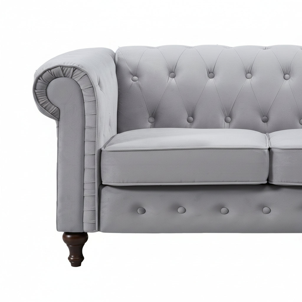 Grey Velvet Upholstered 2 Seater Chesterfield Sofa