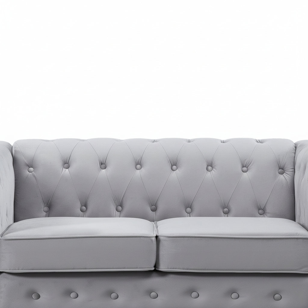 Grey Velvet Upholstered 2 Seater Chesterfield Sofa