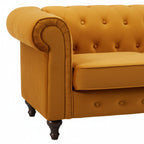 Orange Velvet Upholstered 3 Seater Chesterfield Sofa