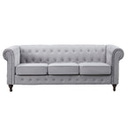 Grey Velvet Upholstered 3 Seater Chesterfield Sofa