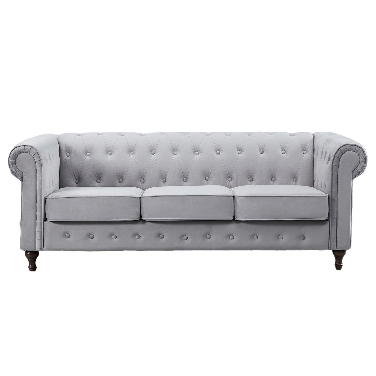 Grey Velvet Upholstered 3 Seater Chesterfield Sofa