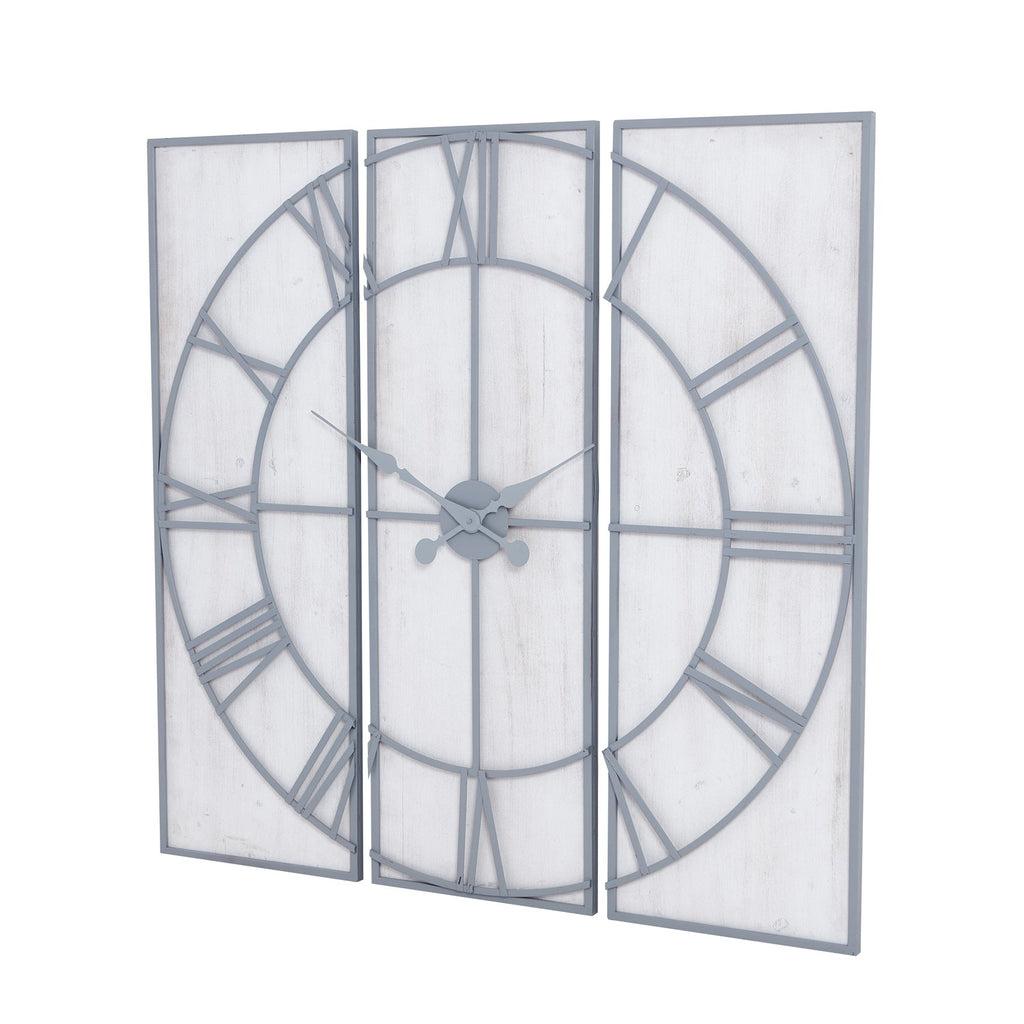 Large Light Grey & White Wash Panelled Wall Clock