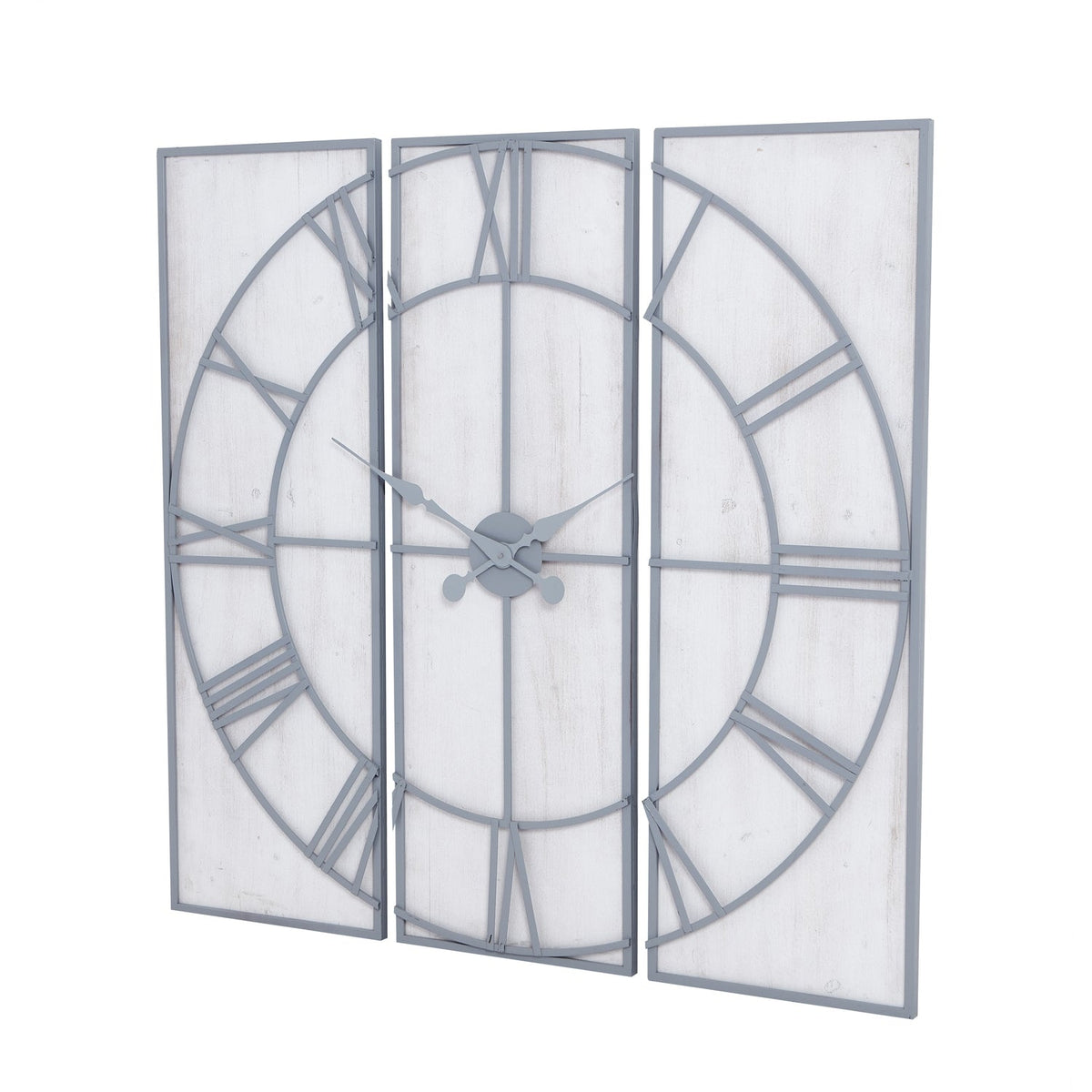 Large Light Grey & White Wash Panelled Wall Clock