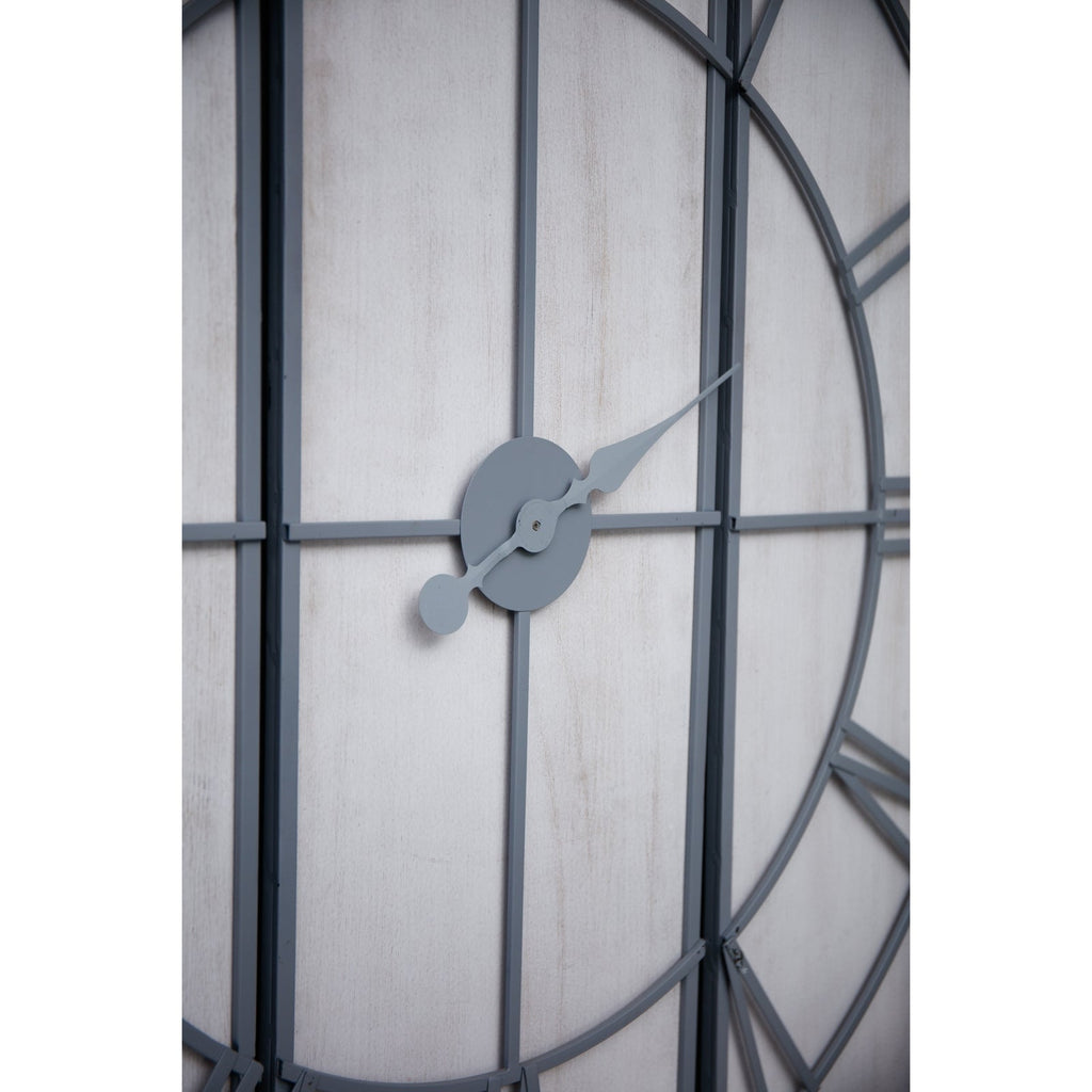 Large Light Grey & White Wash Panelled Wall Clock