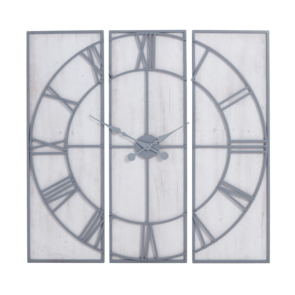 Large Light Grey & White Wash Panelled Wall Clock