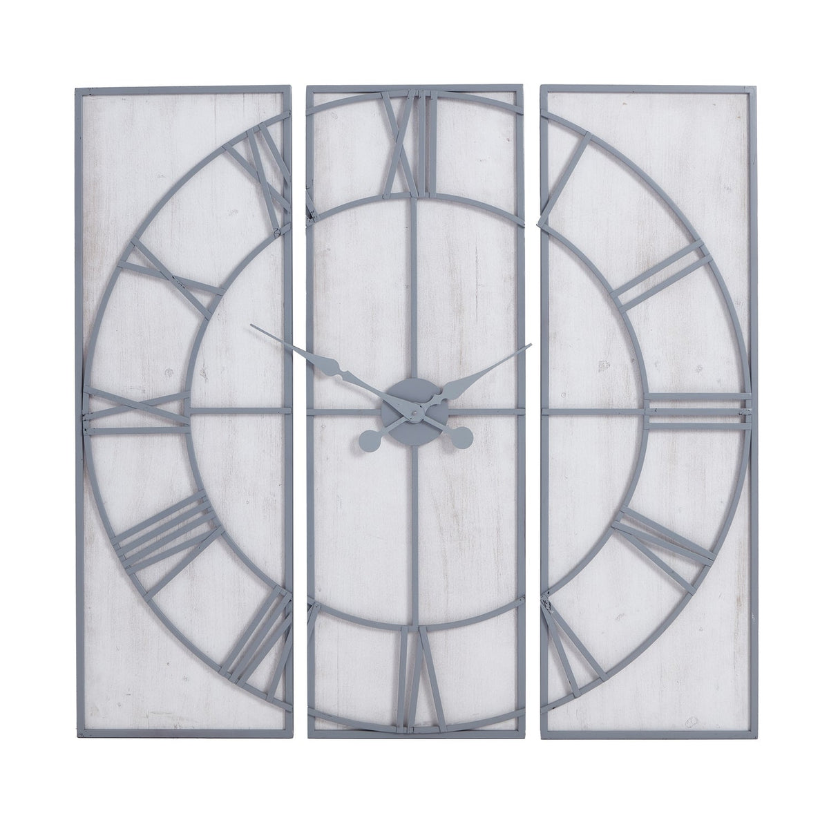 Large Light Grey & White Wash Panelled Wall Clock