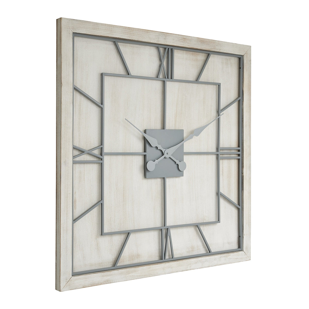 Large Statement Square Light Grey & White Wash Wall Clock
