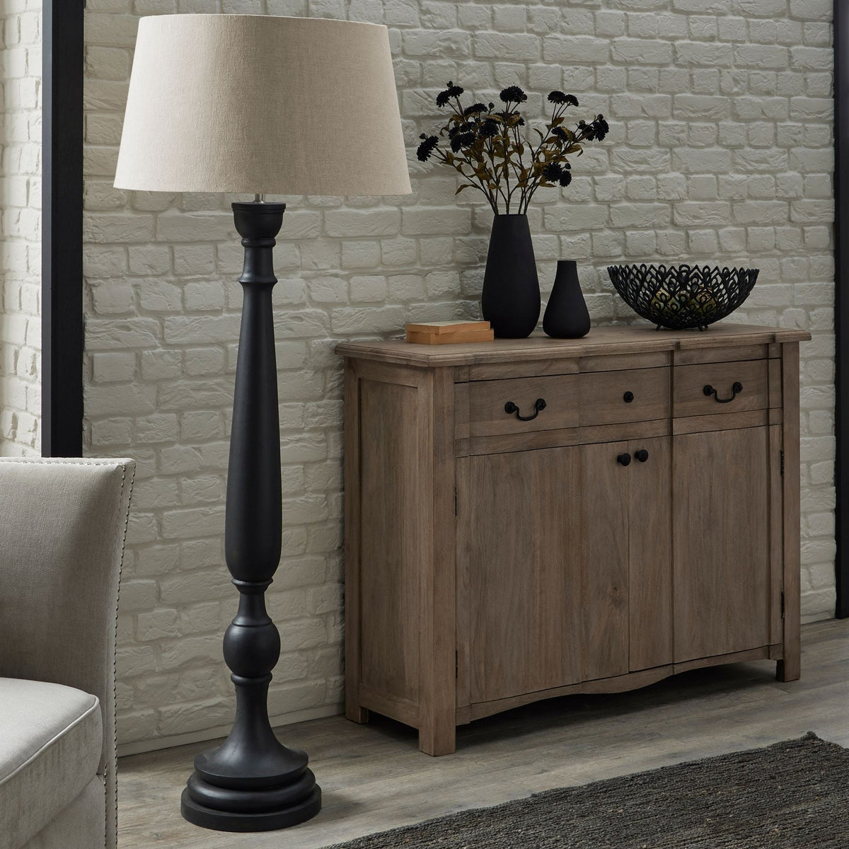 Delaney Grey Droplet Floor Lamp With Linen Shade