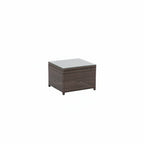 Left Hand Facing Outdoor Brown Rattan Corner Sofa with Coffee Table and Grey Cushions