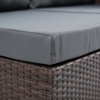 Left Hand Facing Outdoor Brown Rattan Corner Sofa with Coffee Table and Grey Cushions