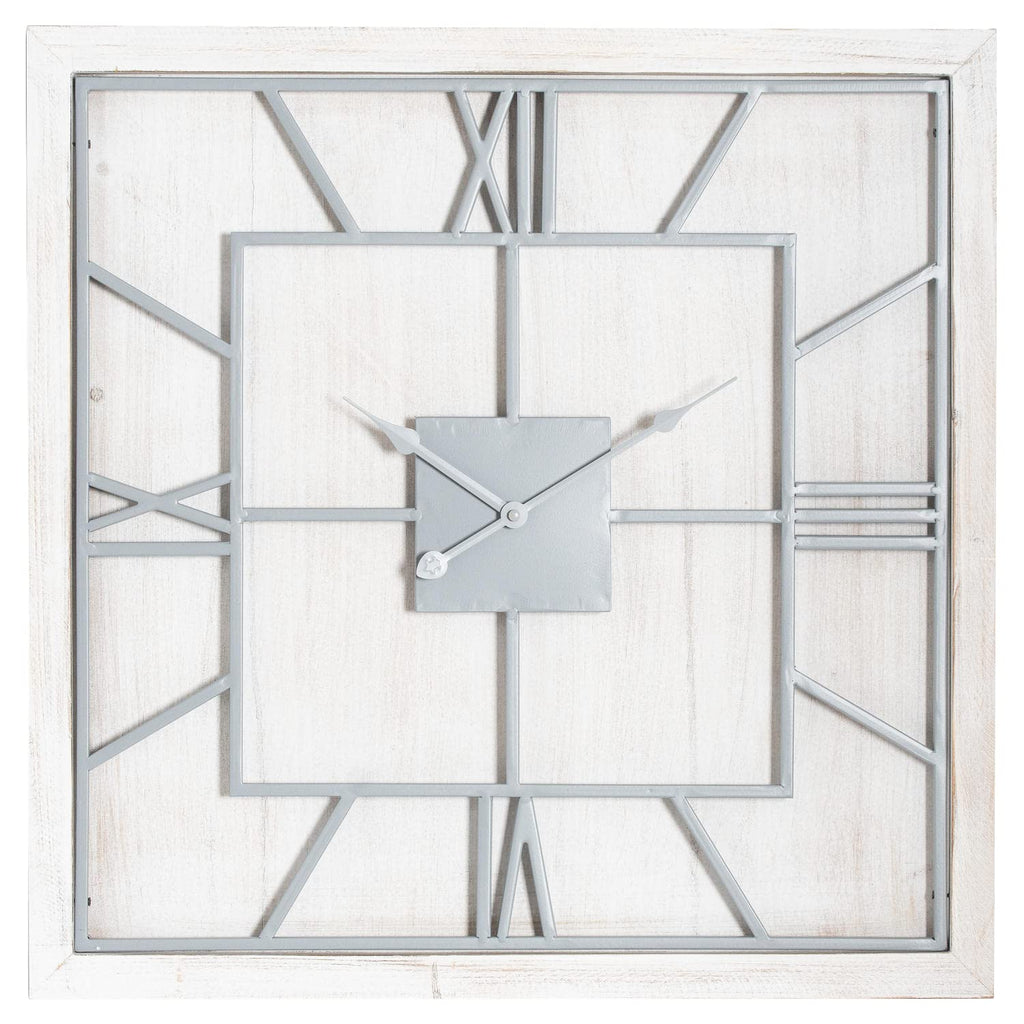 Large Statement Square Light Grey & White Wash Wall Clock