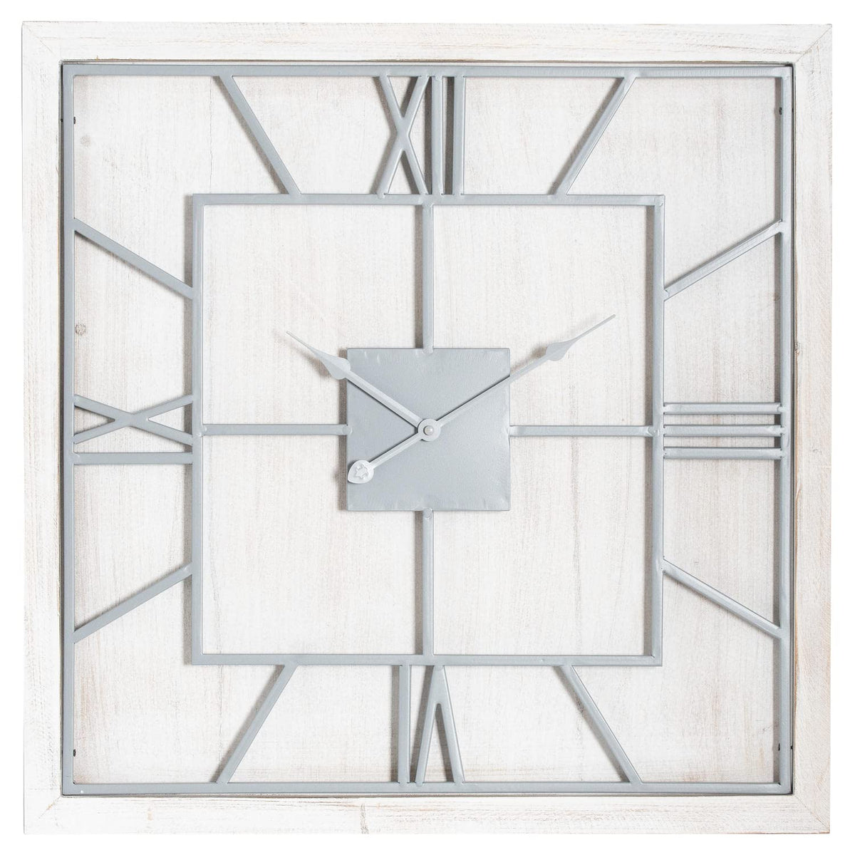 Large Statement Square Light Grey & White Wash Wall Clock