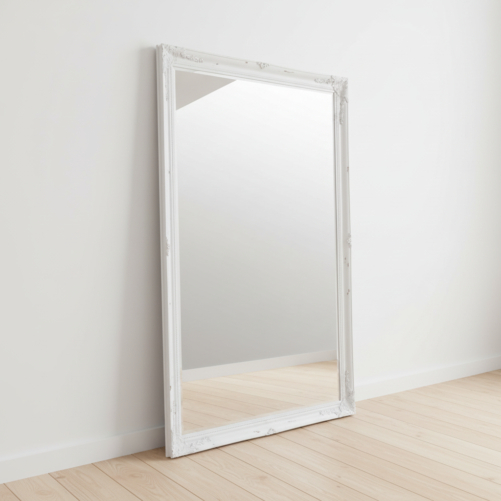 6.7 Foot Tall Extra Large Leaner Mirror in Aged Ivory