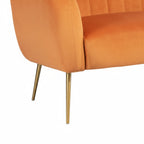 Orange Velvet 2 Seater Sofa with Gold Legs