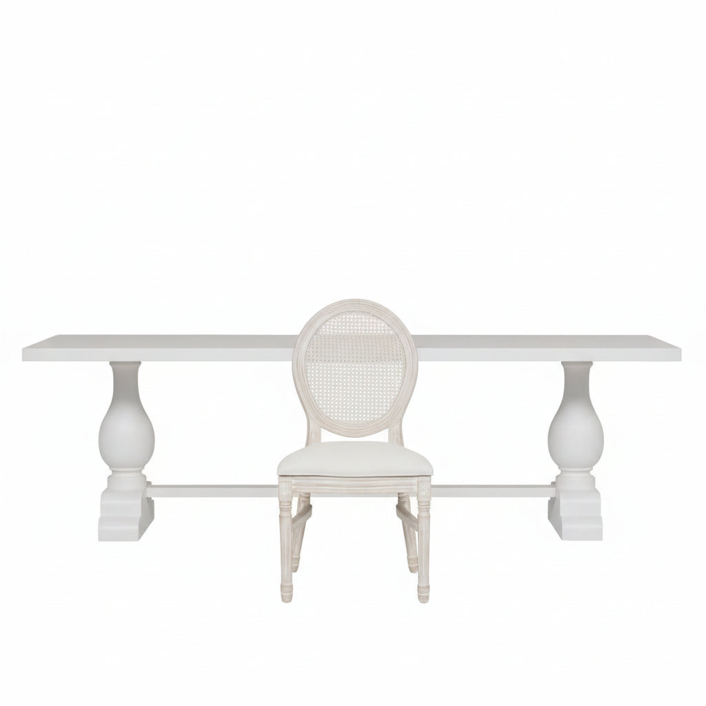 260cm Blanche Wood Rustic Rectangular Dining Table With 8 Louis Chairs