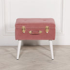 Pink Suitcase Stool with White Legs