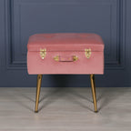Pink Suitcase Stool with Gold Legs