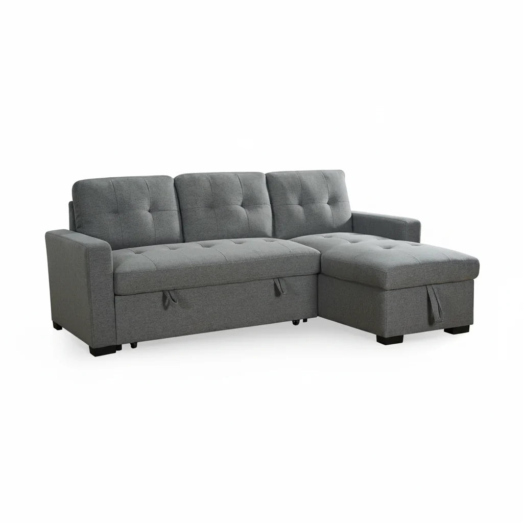 Alder Sofabed Grey Universal Corner
Chenille Fabric Upholstery, Square Arm Type, Removable Back and Seat Cushions.