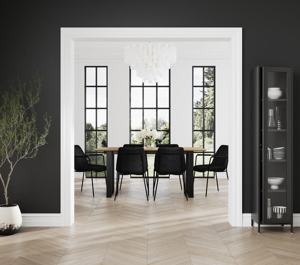 Russet Wood & Black Frame Dining Table