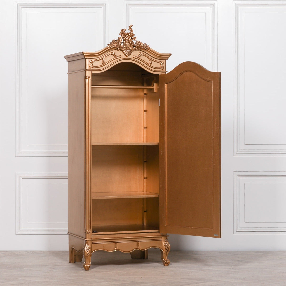 French Gold Carved Single Door Armoire with Mirrored Door