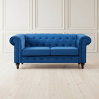 BLUE VELVET UPHOLSTERED 2 SEATER CHESTERFIELD