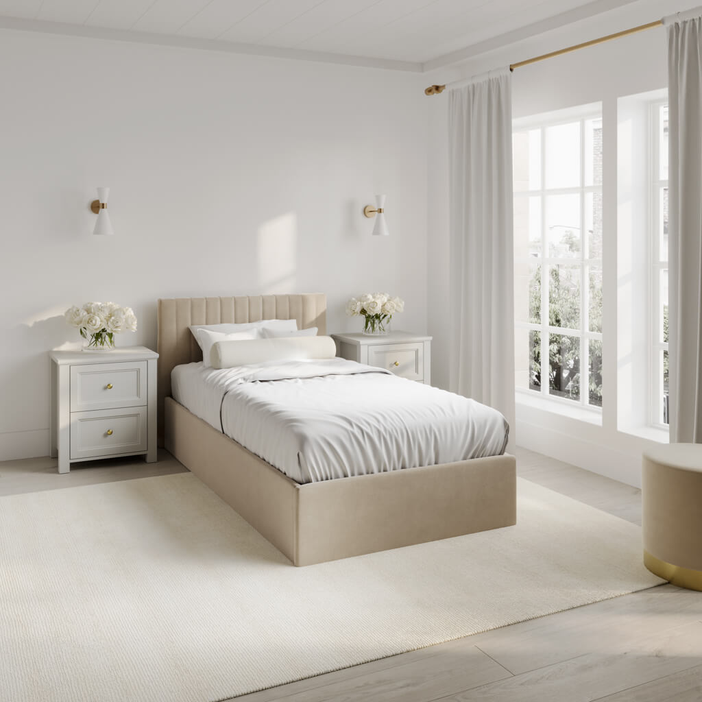Beige Single Ottoman Bed