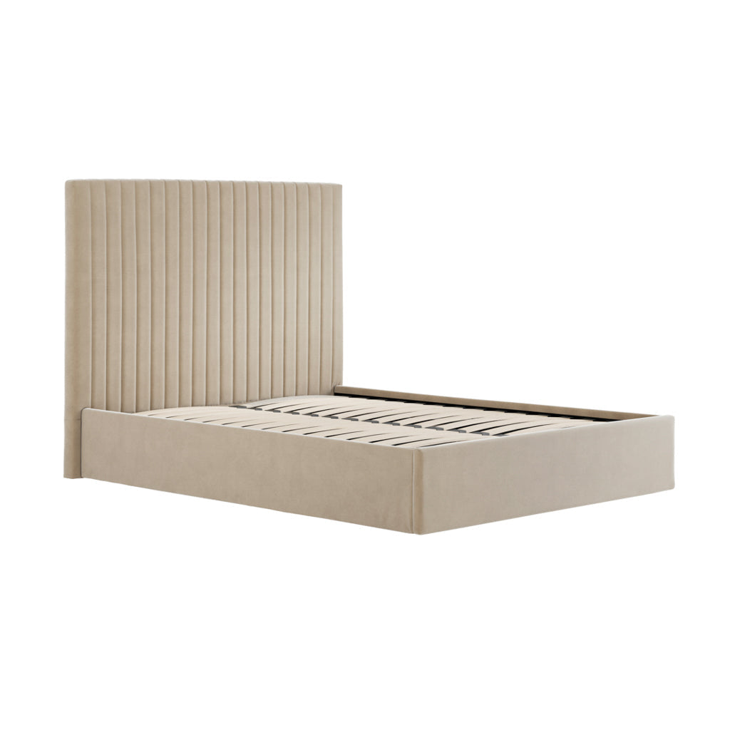 Beige Tall Double Ottoman Bed