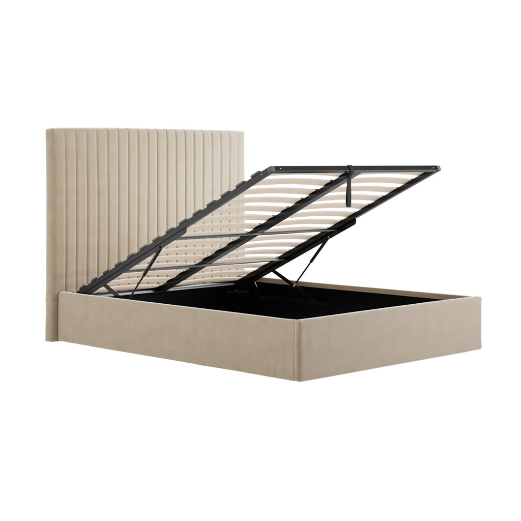 Beige Tall Double Ottoman Bed