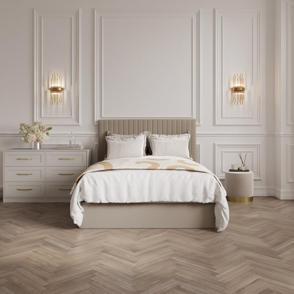 Beige Tall Double Ottoman Bed