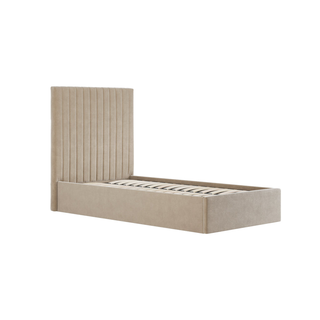 Beige Tall Single Ottoman Bed
