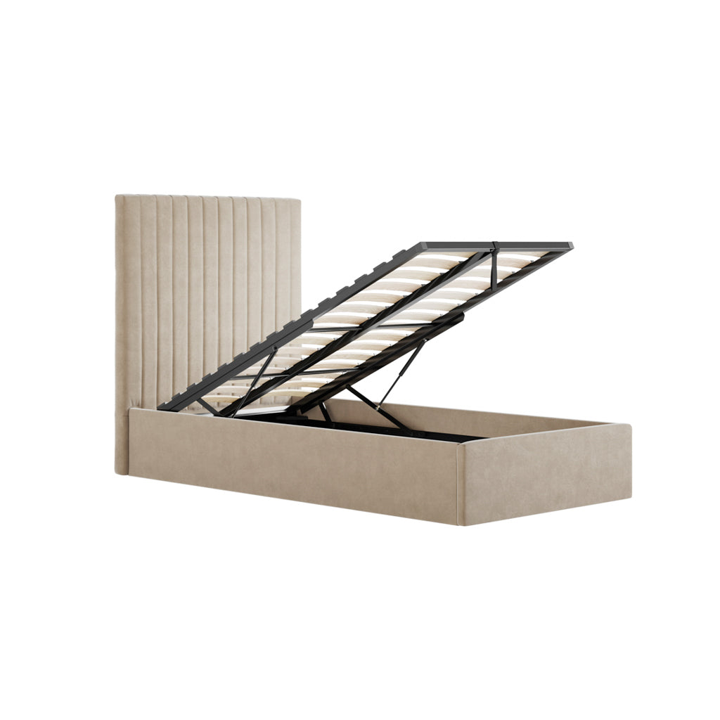 Beige Tall Single Ottoman Bed