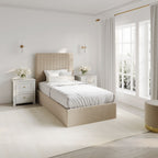 Beige Tall Single Ottoman Bed