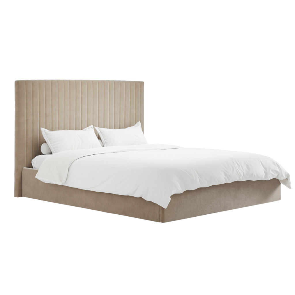 Beige Tall Super Kingsize Ottoman Bed