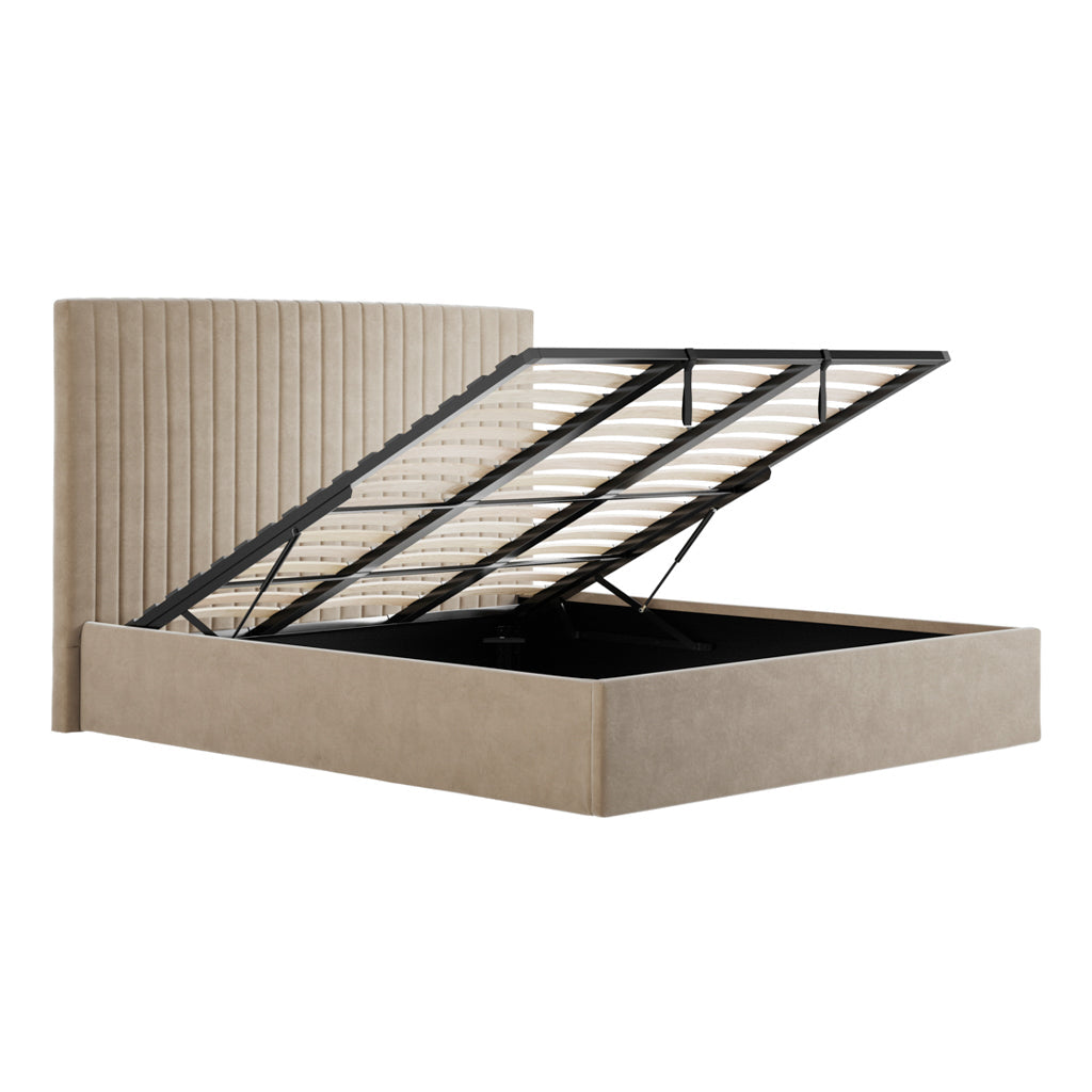 Beige Tall Super Kingsize Ottoman Bed