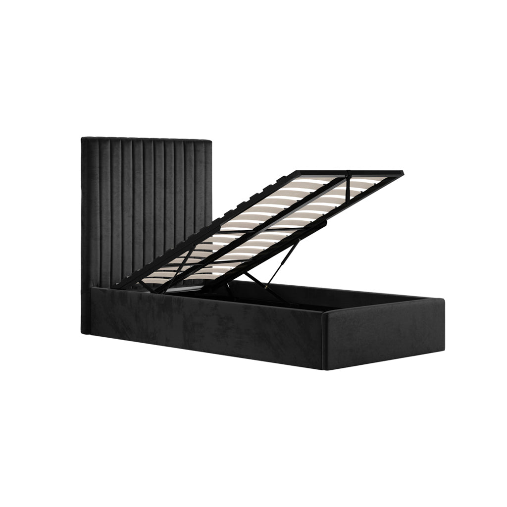Black Tall Single Ottoman Bed