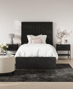 Black Tall Single Ottoman Bed