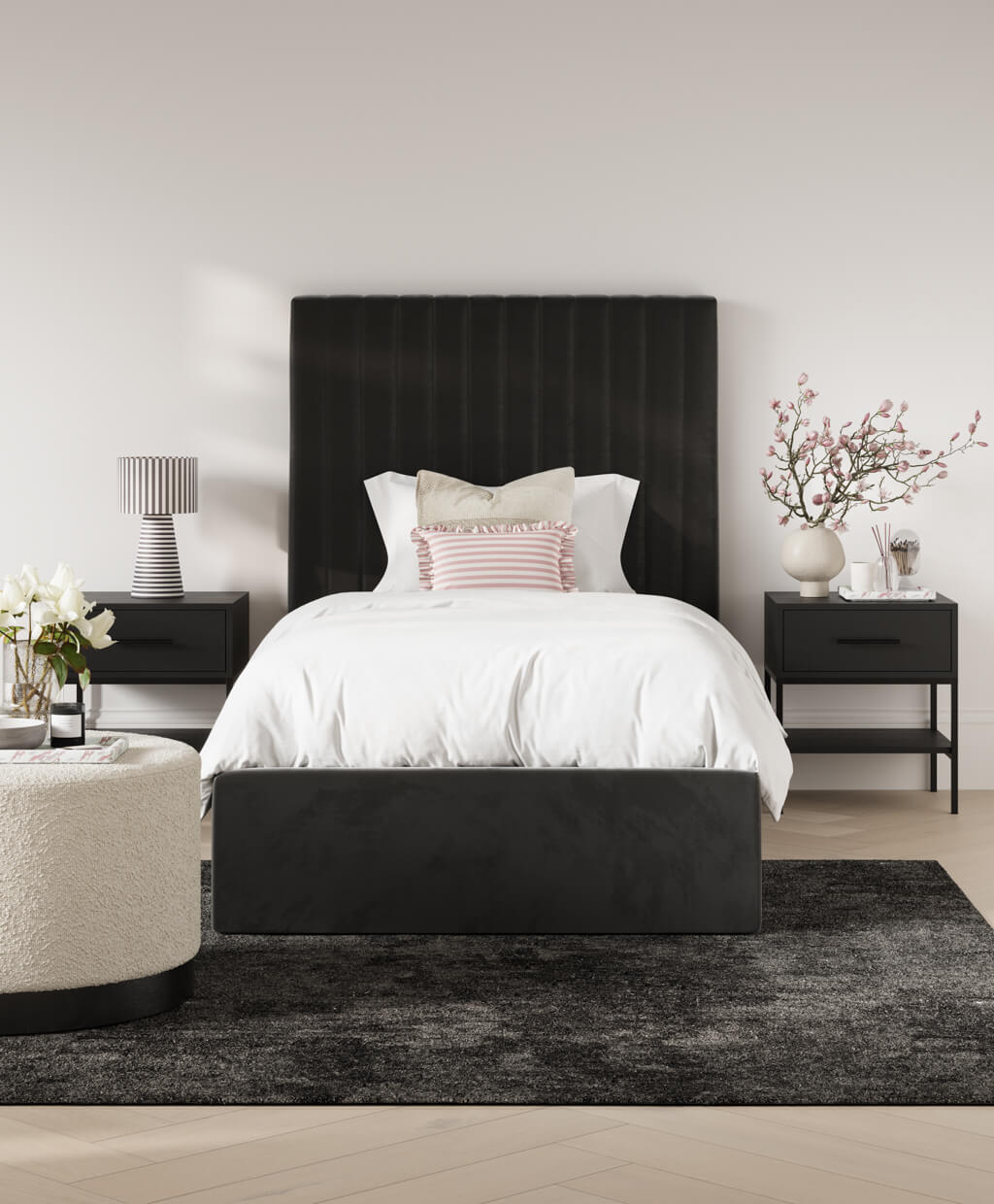 Black Tall Single Ottoman Bed