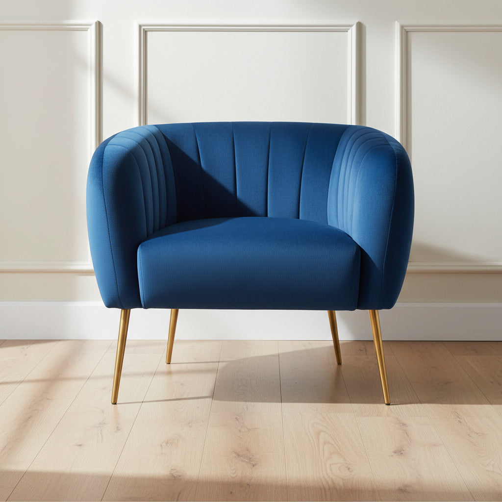 blue velvet armchair with gold legs. royal blue velvet armchair with gold legs
