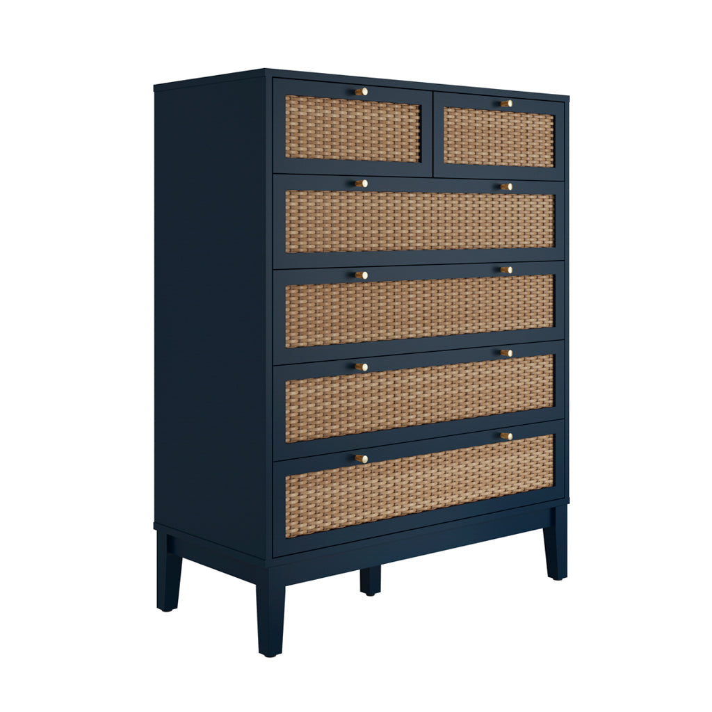 Blue and Rattan Chest Of Drawers