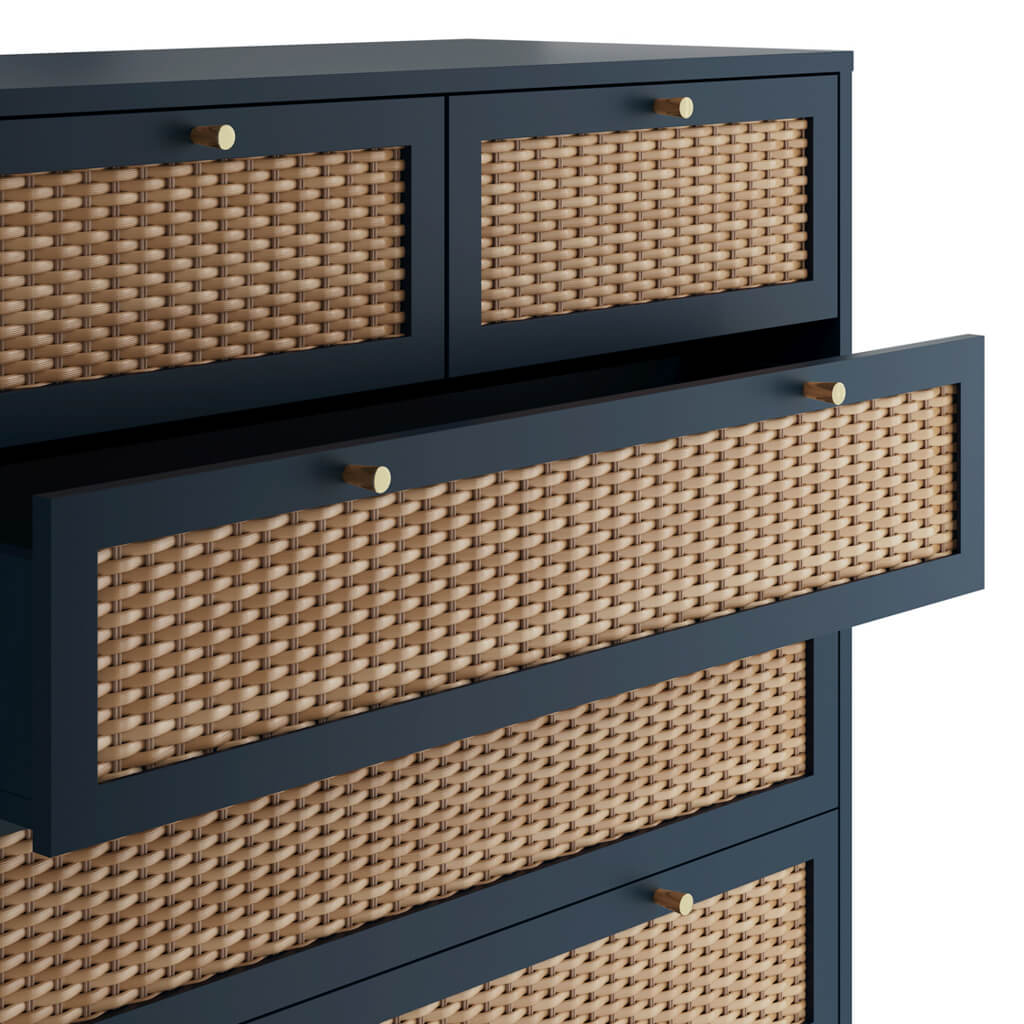 Blue and Rattan Chest Of Drawers