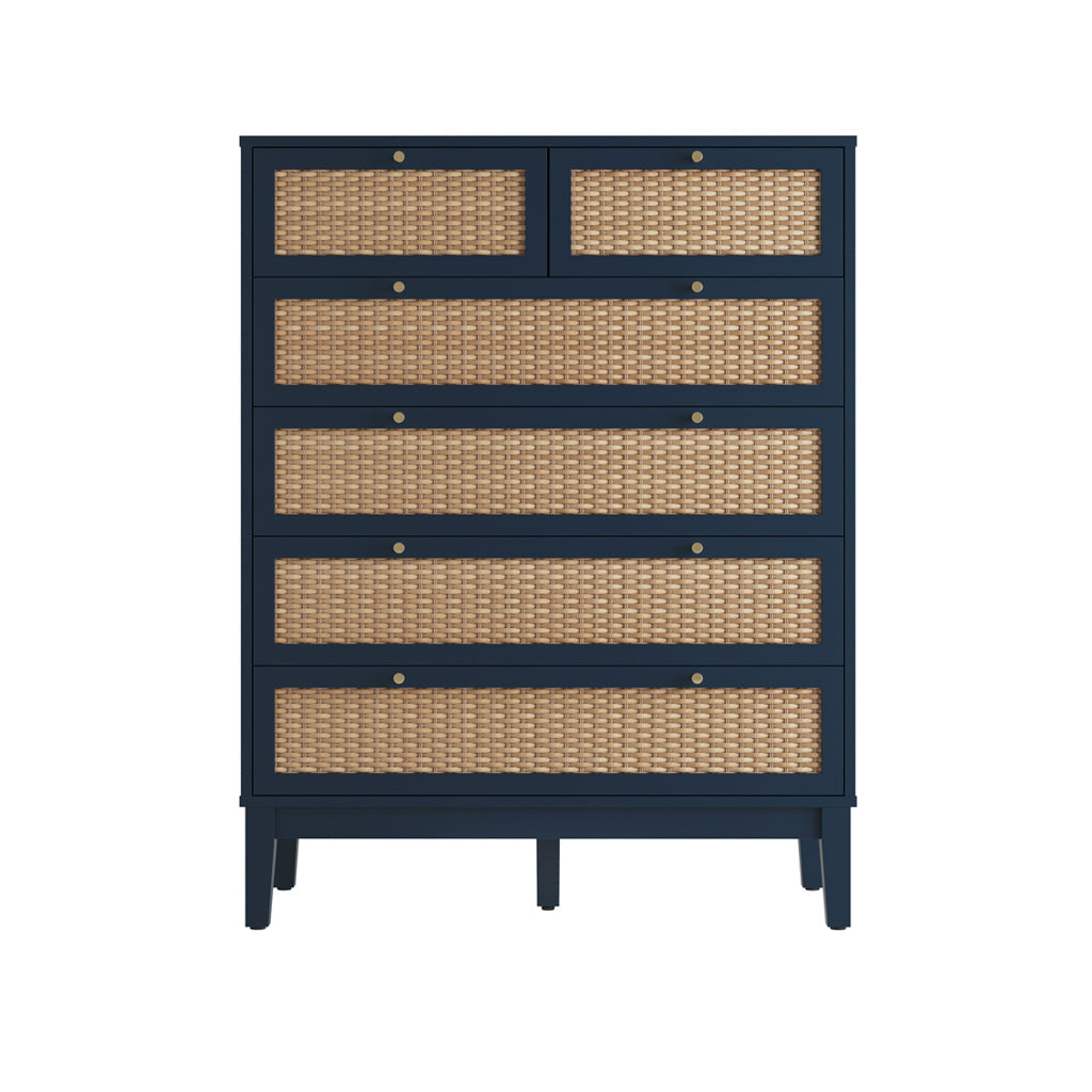 Blue and Rattan Chest Of Drawers