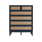Blue and Rattan Chest Of Drawers