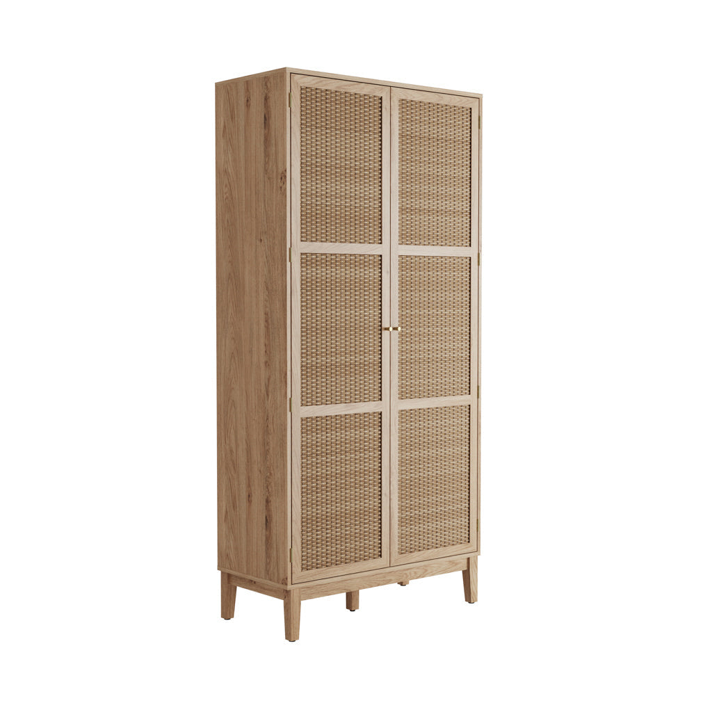Oak & Rattan Accent Bedroom Furniture Set