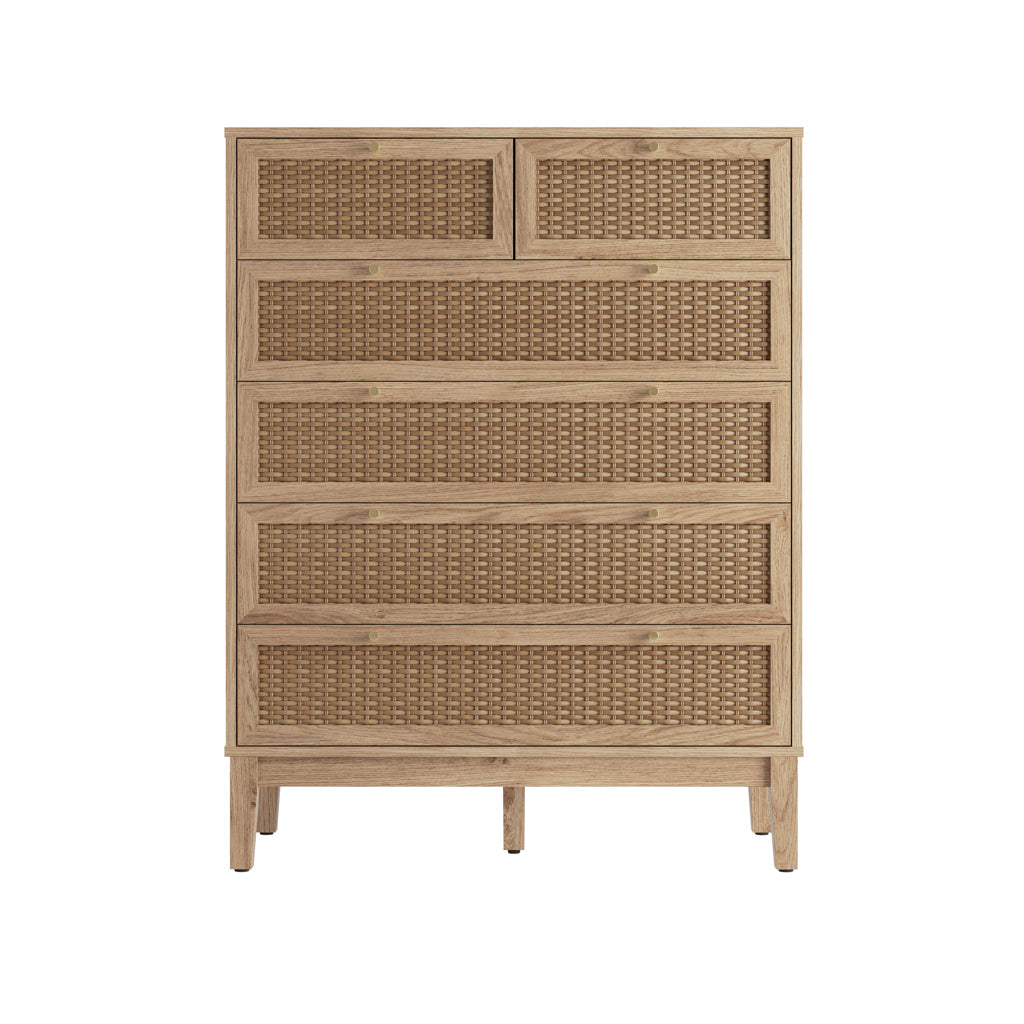 Oak & Rattan Chest Of Drawers