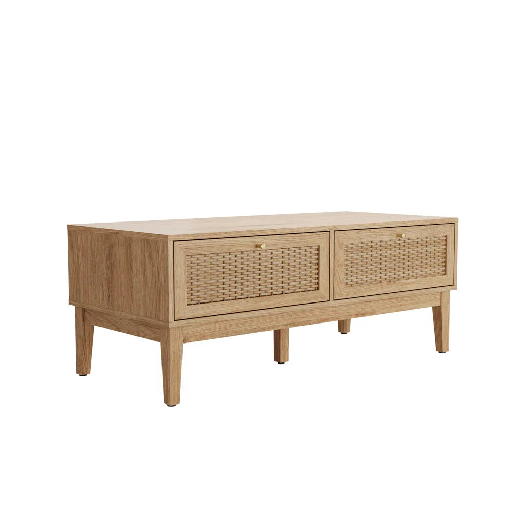 Oak & Rattan Living Room Furniture Set