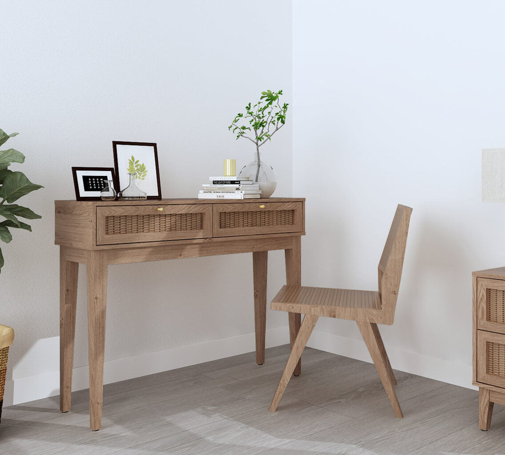 Oak & Rattan Dressing Table