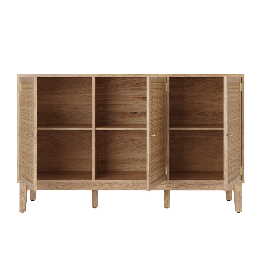 Oak & Rattan Front Large Sideboard