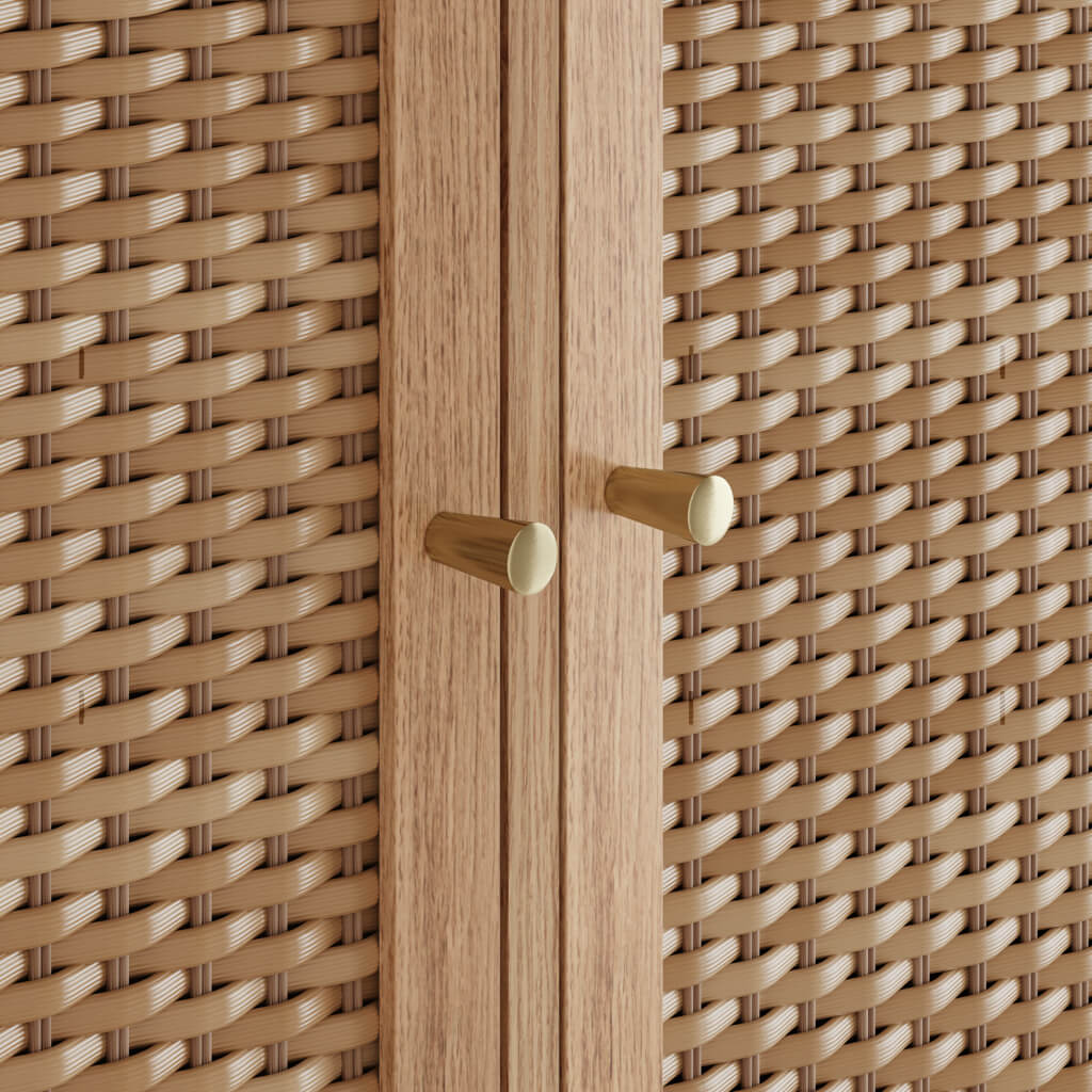 Oak & Rattan Front Large Sideboard