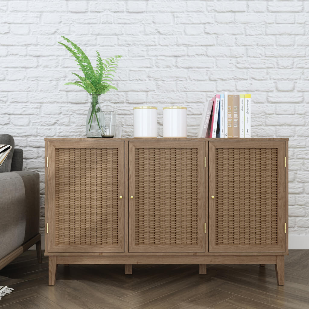 Oak & Rattan Front Large Sideboard
