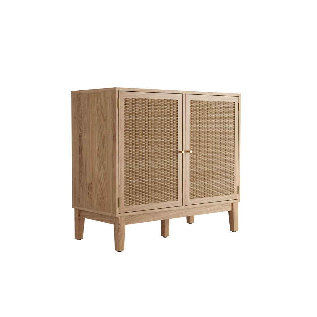 Oak & Rattan Small Sideboard